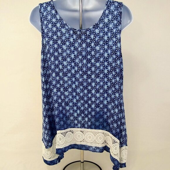 Earl Jeans Women's Tank Top With Crochet Boho Asymmetrical Shirt  Size Medium - Picture 3 of 4